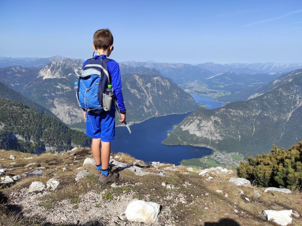 view of Hallstatt lake on our hike to Five Fingers, Welterbespirale and Dachstein Shark