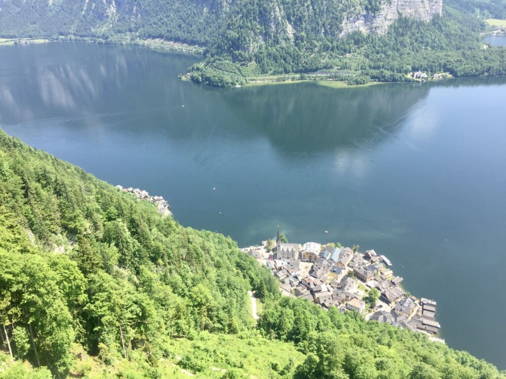 view of the Lake Hallstatt during paragliding Krippenstein