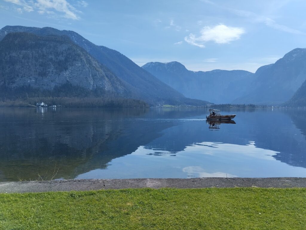 boat on Lake Hallstatt - view from bathing island