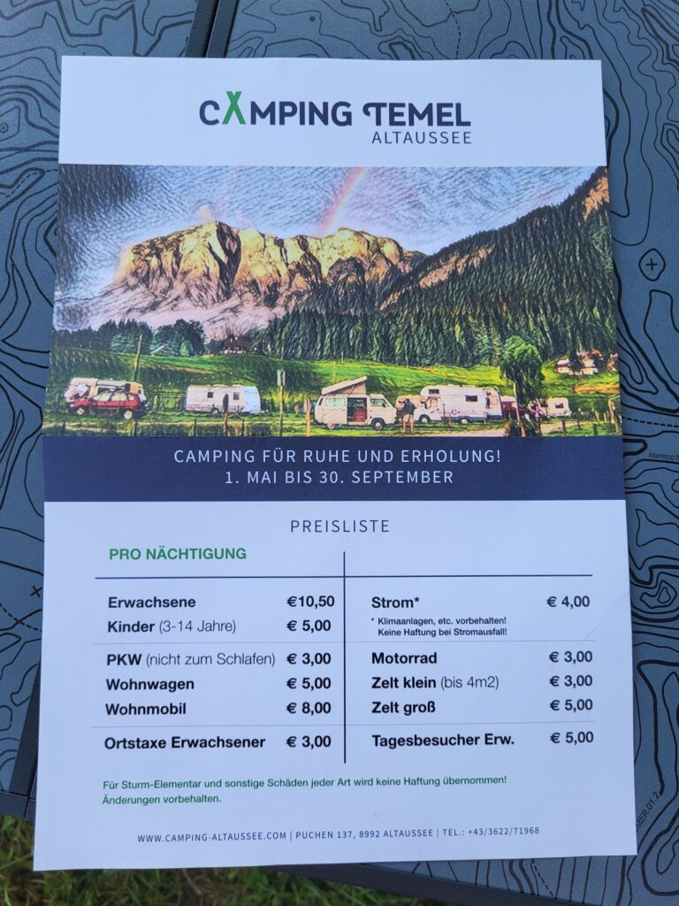 Camping Temel Altausee price list
