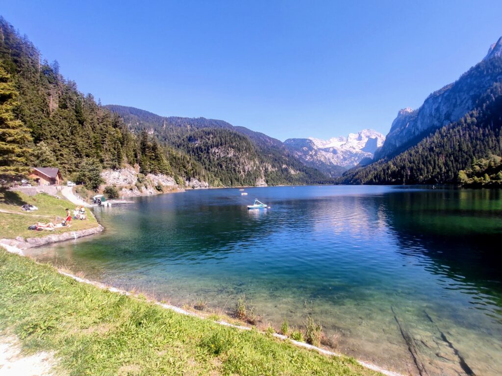Vorderer Gosausee lake with Dachstein glacier in the background