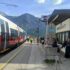 ÖBB train arriving at Hallstatt Bahnhof station during a day trip from Salzburg